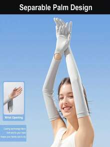 1pc New Style Women's Long Sun Protection Gloves For Summer. These Ice - Silk Arm Sleeves Can Block Ultraviolet Rays. They Are Suitable For Cycling And Driving, With Anti - Slip And Touch - Screen Functions. They Are Extra - Long To Cover The Arms And Perfect For Outdoor Use