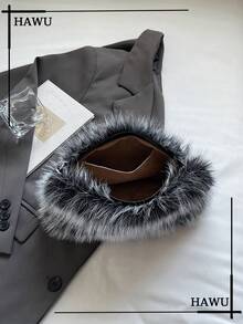 Solid Color Plush Soft Candy Chain Crossbody Bag, Y2K Style Women's Shoulder Bag Cute Pendant Clutch Bag Party Dress Accessory Random Pattern Plush Wallet Halloween Wallet Perfect For Various Parties, Halloween Fashion And Gothic Fashion - Grey - View 4