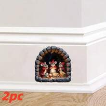 2 حزمة ملصقات جدارية بشكل فأر عائلي لعيد الميلاد ثلاثية الأبعاد، ملصقات منزلية ذاتية اللصق من البي في سي مناسبة لديكور غرفة المعيشة والنوم والمطبخ والمزرعة، هدايا عيد الميلاد المثالية