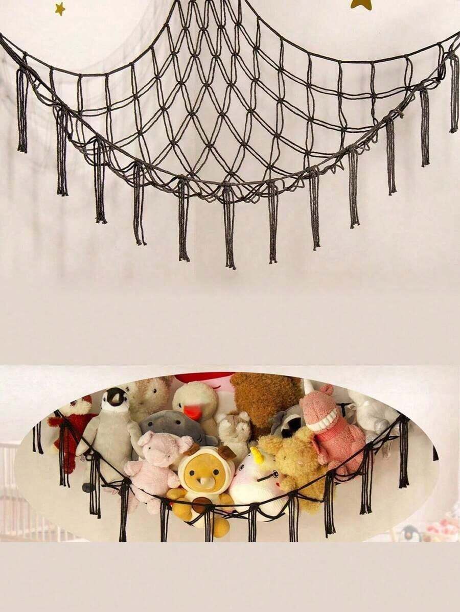 1pc Large Boho Stuffed Animals Net Or Hammock, Toy Hammock, Stuff Animal Storage Corner Hanging Net Holder, Mesh Hammock Plush Toy Hanging Storage With Tassel Hooks Bedroom Decorations Autumn Decor Festival Decor Room Decor Home Decor Fall Spring Decor Bedroom Decor