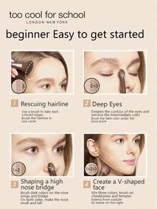 Too Cool For School K-Beauty Matte Powder Contour Palette, Includes 1 Brush, Lightweight, Smooth, Silky Texture With Mirror, Sculpts Facial Contours, Natural Gradient, Bronze Tone Palette, Suitable For Daily Use, Festivals, Christmas, Birthday Parties, Graduations, Gatherings, Fashion Makeup - Coffee - View 2