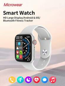 Microwear 2.07" HD Touchscreen Unisex Smart Watch, Fitness Tracker, Phone Call, Heart Rate & Blood Oxygen Monitor, Sleep & Activity Tracking, Compatible With IOS & Android - Silver - View 2