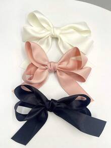 3pcs Sweet & Chic Bowknot Hair Clips In Beige, Pink, And Black - Cute Fabric Hair Accessories For Women & Girls, Perfect For Casual Attire Or Vacation Claw Clips Hair Claws Hair Barrettes, School Stuff Winter Hair Clutch