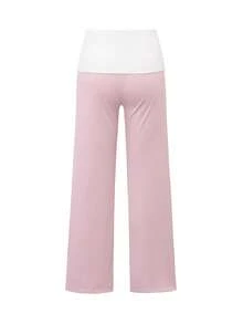 Sunny Girly Spring Women's Back To School Striped Straight-Leg Pants, With A White Ruffled Waist Design, Suitable For Valentine's Day Wear