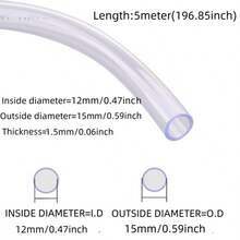 5m Length, 6mm-19mm Inner Diameter Flexible, Soft PVC Tubing, Lightweight Plastic Hose, Suitable For Small Pumps, Laboratories, Aquariums, Gardens, Etc.