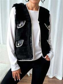 Women Faux Fur Coats - Black - View 3