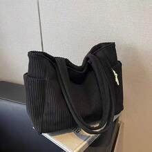 Autumn/Winter Casual One Shoulder Shopping Bag, High-End Corduroy Tote Bag For Commuting, Large Capacity One Shoulder Bag Suitable For Daily Commute, Shopping, Travel, Student School Backpack