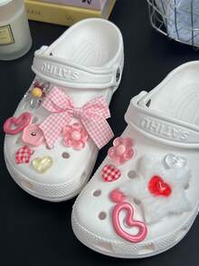 13 件可爱粉色少女鞋饰套装 - 蝴蝶结、心形和花朵装饰、配饰 - 粉紅色可愛套裝-13pcs - 查看 4