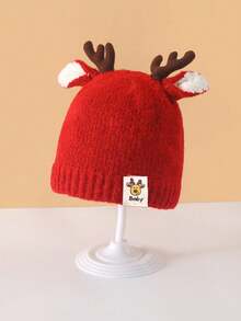 Christmas Kids Boys Girls Infant Knit Beanie Hat, Baby Thick Deer Pattern Winter Warm Cap - Red - View 12