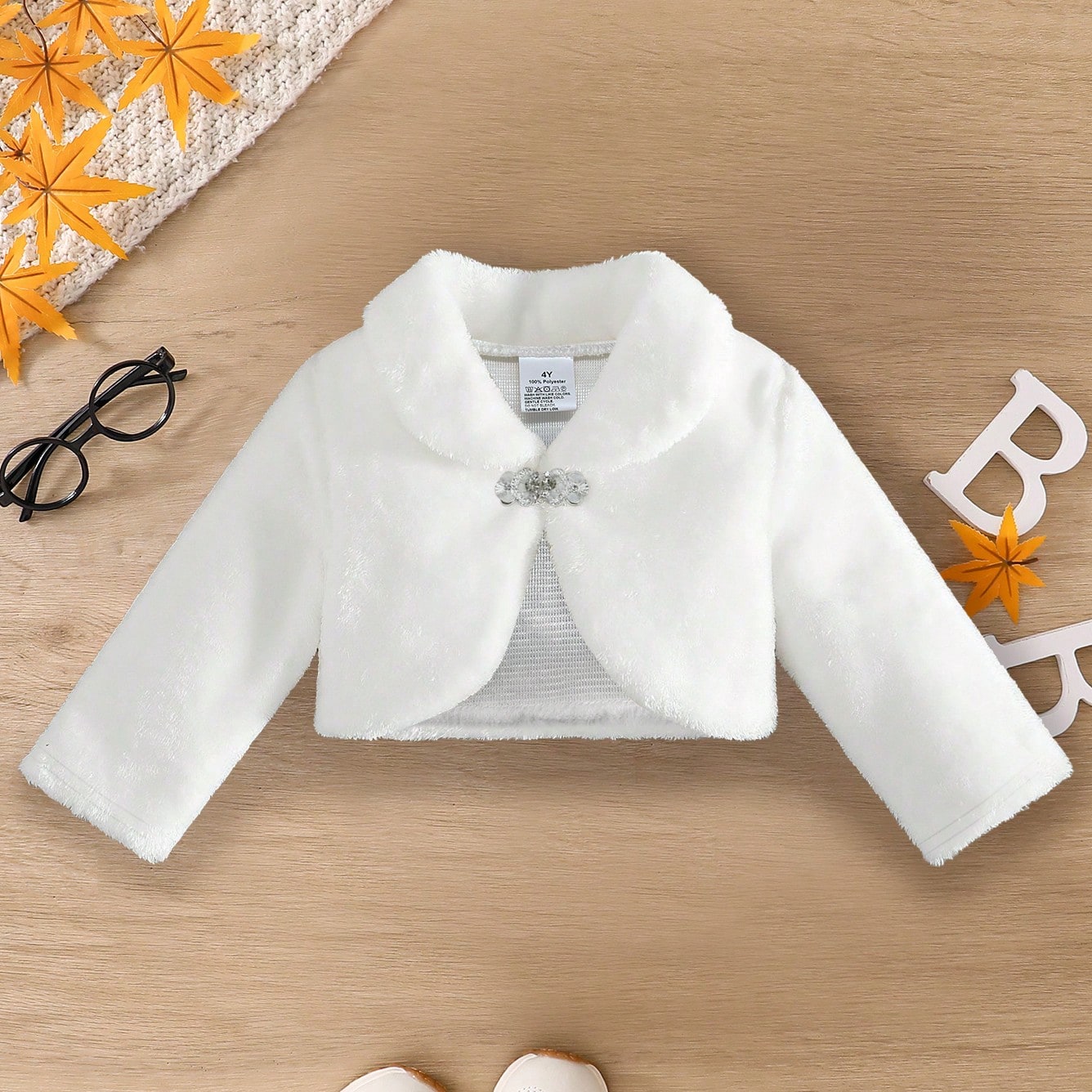 Ropa de abrigo de moda para niñas, chaleco esponjoso para niñas pequeñas con cuello de strass, vestido elegante y de estilo para niñas para exteri