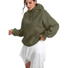 Women Fleece Hoodies With Pocket Oversized Hooded Sweatshirts  Pullover Long Sleeve Top Fall Outfits - Army Green - View 5