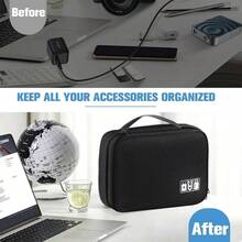 Organizador de Cables, Estuche Organizador Electrnico Bolsa de Viaje Universal Accesorios de electrnica Estuches para Cables, Cargadores, Auriculares, Mouse, Power Bank, Tarjeta Negro - Negro Doble capa - Ver 3