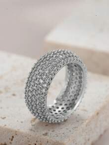 1pc 18K Gold Plated 5-Row Cubic Zirconia Ring, Suitable For Men And Women Daily Wear And Gift