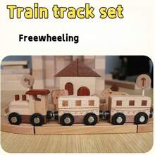 1 Box, Wooden Train Track, Solid Wood, Wooden Track For Kids,Expansion Set, Wooden House And Trees, Wooden Train Track Pieces - Expand Creativity, Wooden Train Tracks Accessories Expansion Pack Fits , Birthday Gift For Boys Girls Toddler Kids,For 3-7 Years Old Toddlers & Kids - WOODEN - View 4