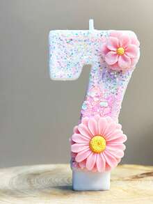 1 Peça Vela Numérica de Aniversário, Vela de Aniversário Rosa com Duas Flores, Vela de Bolo Decorada com Lantejoulas, Vela Numérica de 0 a 9, Vela Decorativa Favorita para Festa Romântica, Decoração de Bolo Adequada para Itens de Comemoração de Aniversário