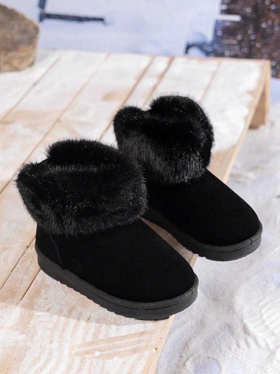 1双女童冬季雪地靴,保暖升级款踝靴,带毛领和搭扣,短款女童雪地靴,冬季毛绒内里保暖雪地靴 - 黑色 - 查看 1