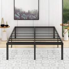 Alazyhome - Marco de cama de metal de 18 pulgadas, tamaño, plataforma resistente, soporte de listones de acero sin ruido, fácil montaje, sin ruido, no requiere somier, color negro - aire - Ver 12
