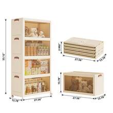 70 Width 1/3/4/5 Layer Folding Plastic Storage Box, Extra Large Storage Cabinet, Foldable And Stackable Storage Box With Wheels, Foldable Storage System, Suitable For Wardrobe, Bathroom, Home, Office, Dormitory - Cream Yellow - View 10