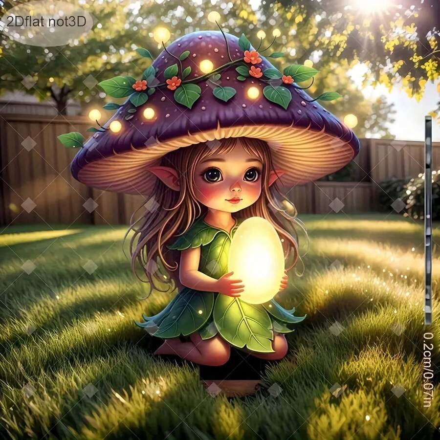 1pc 2D Flat Printed Charming Fairy Mushroom Garden - Cute Glowing Forest Mushroom Girl With Lamp Egg Design, Bohemian Style Acrylic Decor, Suitable For Birthday And Housewarming - Perfect For Garden, Yard, Potted Plants And Patio. Ideal Christmas Gift, Vibrant Lawn And Landscape Decoration, 2D Flat - Multicolor - View 1