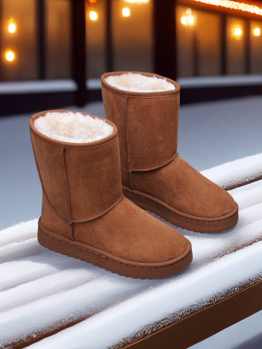 1 par de botas de nieve forradas térmicas de color marrón para niñas, con forro suave y cálido, adecuadas para adolescentes, cálidas y cómodas para uso en interiores/exteriores (se recomienda pedir una talla talla grande grande ya que es pequeña), botas cortas de estilo universitario forradas térmicamente de moda para otoño/invierno, botas de nieve cortas de media pantorrilla forradas térmicamente y cómodas