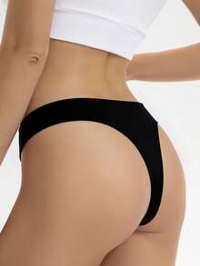 6pcs Seamless Scallop Contrast Design Women's Thong Panties, Comfortable Breathable Striped Plaid Underwear