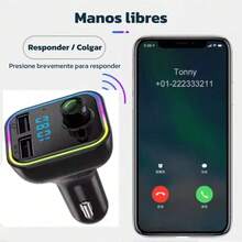 Transmisor para Auto con Pantalla LED FM Bluetooth 2 Puertos USB y Reproducción MP3 Compatible con Tarjeta TF Transmisor Bluetooth para Coche con LED RGB - Negro - View 4