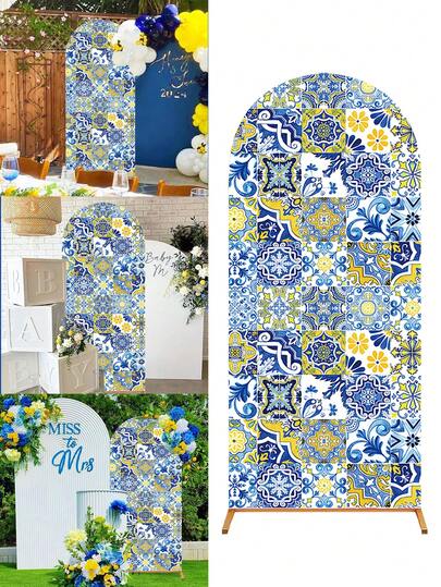 1 pieza Funda elástica para soporte de fondo con estilo de limón, tela de fondo para fiesta de cumpleaños de limón, cubierta de arco de boda, panel de tela de arco de fiesta de boda, decoración de fondo, adecuado para cumpleaños, baby shower, ducha nupcial, fiesta de piscina de verano, ceremonia al aire libre del jardín, decoraciones de banquete, regalos festivos, útiles escolares, lavable, reutilizable (excluyendo los soportes de arco)