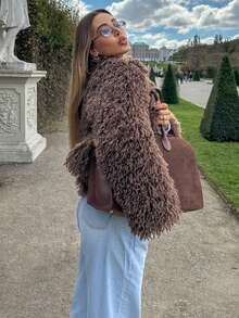 Luxuriöser Fake-Pelz flauschiger offener Mantel, langärmeliger Wintermode-Mantel, ein auffälliges Stücke, elegante Abend-Jacke, eine reizvolle Wahl für Feiertagspartys - Damen Jacke Mantel.