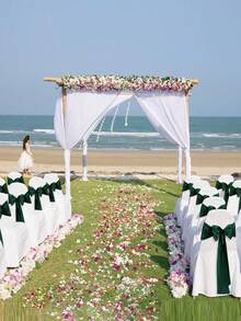 2pcs/10pcs Dark Green Satin Chair Sash Knot Silk Wedding Chair Ribbon Bow Belt Party Wedding Chair Sash Tie For Birthday, Event, Hotel, Restaurant, Ceremony, Banquet Decoration