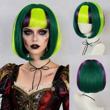 Fashion Women's BoBo Wigs, Short Straight Hair With Bangs Wigs, Multiple Pastel Colors Bob Anime Cosplay Wigs For Party Costume Wigs For Ladies, Pink Green Black Blonde Red Brown Blue White Purple Orange Yellow Rainbow Colorful Hairpiece For Holiday Comic Con Exhibition Celebration Daily Wigs For Birthday Gifts, Sassy Rockabilly Punk Cool Unique Rock & Roll 80s Wig