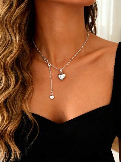 1 pieza Collar con colgante de corazón elegante, versátil y minimalista de moda casual para mujer, para uso diario, regalo de cumpleaños, fiesta