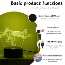 1 pieza Luz de noche en forma de pistola 3D, lámpara de control táctil visual de 7 colores, regalo creativo, luz de noche colorida, alimentada por USB, adecuada para sala de juegos, fiesta de Navidad, fiesta de cumpleaños, dormitorio, decoración de escritorio, regalo - Multicolor - Ver 8