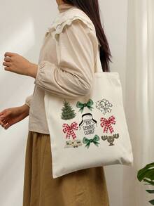 1 Pc Christmas Dress Up Pattern Tote Bag Shoulder Bag For Travel Daily Commute Women's Shopping Bag, Best Gift For Her,  Folding Shoulder Bag Summer Beach Holiday Bag, Travel Gift For Man Woman