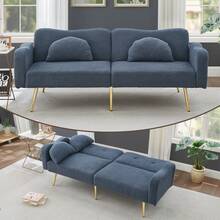 [Sleeping Function] Double Sofa Bed - Modern Double Sofa With Adjustable And Gold Metal Legs, Integrated Sleeping Function. 2 In 1 Multifunctional Furniture. - Navy Blue - View 4