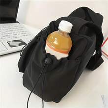 Casual Black And White Simple Men's Messenger Bag, Japanese Ins Versatile Women's Shoulder Bag, Large Capacity Couple Workwear Crossbody Bag - 黑色 - 查看 10