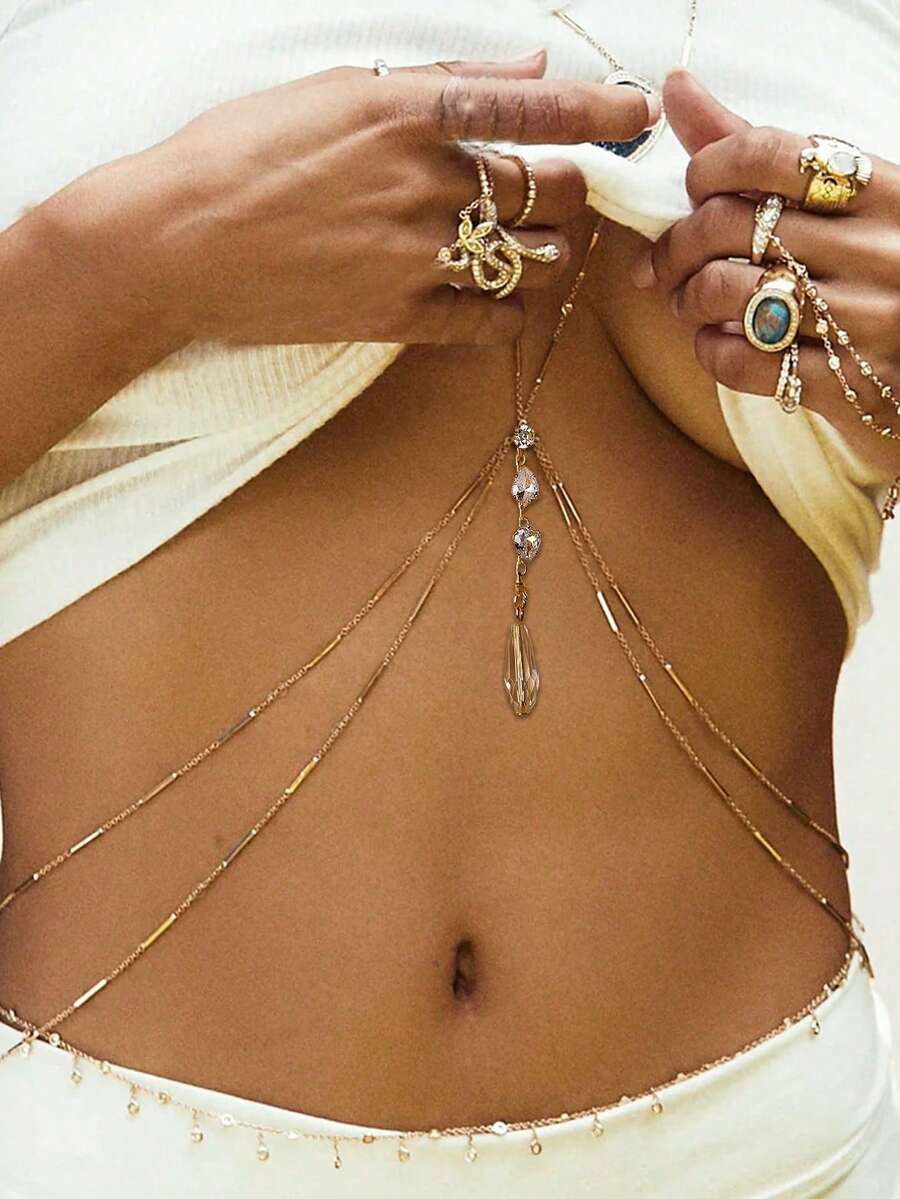 1 件性感时尚水晶吊坠项链，女士珠宝腰链，性感沙滩配饰，礼服配饰