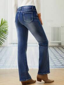 Women's Plus Size Jeans  Leaf  Floral    Pocket  Button  Zipper    Home  Daily  Office  School  Travel    Flower Embroidered Trousers  High Waist Makes You Look Slimmer  Engage Your Core And Lift Your Hips  Retro Micro Flared Embroidered Jeans - 藍色 - 查看 2