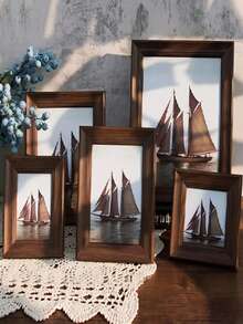 1pc Vintage American Style Wooden Photo Frame (6 Inch), Rectangular Desktop Display With Multiple Compartments For Organized Photo Storage, Elegant Home Decor, Desktop Organizer, Vintage Minimalist Slanted Frame, Horizontal Desktop Or Wall Decor, Anniversary Wedding Valentine's Day Gift, Office Wall Decor, Retro Appearance, High-Quality Craftsmanship, Durable Structure, Desktop Or Wall Mounting - Multicolor - View 4