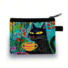 1个可爱猫咪零钱包，涤纶材质，拉链封口，轻便，男女通用，女士钱包，迷你钱包，旅行钱包，零钱包，小钱包，钥匙扣钱包 - 彩色 - 查看 6