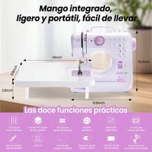 Máquina De Coser Eléctrica Portátil Mini Doméstica Multifuncional De 12 Agujas Kit Costura Y Pedal Luz Led Con Mesa De Expansión - Blanco - Ver 2