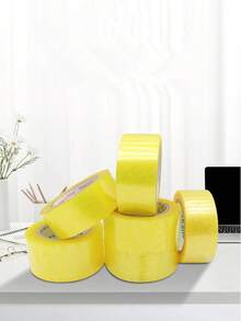 Caja de cinta adhesiva transparente para sellado al por mayor, cinta adhesiva de papel de embalaje express, cinta adhesiva de sellado de caja amarilla, rollo ancho de cinta de sellado