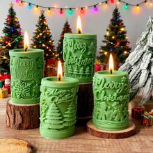1pc Embossed Christmas Tree Elk Soy Soy Scented Candle, 3D Snowman Deer Pattern Cylinder Candles For Christmas Home Decoration,Christmas Present Decorations,Room Decor,Home Decor,Bestfriend Gifts,Gift For Woman,Winter Gift ﻿, Christmas Decorations, Christmas Gifts - Multicolor - View 4