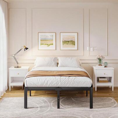 Askeld - Marco de cama tamaño King, plataforma de metal de 18 pulgadas de alto con pierna de esquina redonda, no necesita somier, base de cama resistente sin ruido, fácil de montar, negro