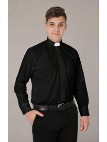 Mens Tab-Collar Long Sleeves Clergy Shirt- 5 Colors Availablehalloween - 白色 - 查看 8