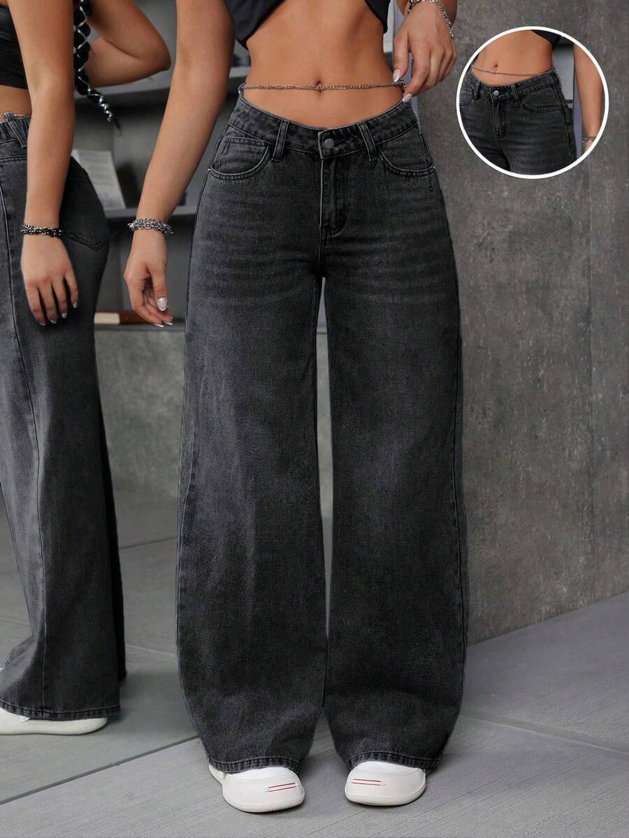 Teen Girl Classic Comfortable Straight Leg Jeans - Black - View 1