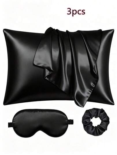 3 PEZZI/SET. Set da notte in raso | Set più morbido della seta con federa, maschera per gli occhi e scrunchie in raso - Comprende 1 federa in raso, 1 maschera per gli occhi in raso e 1 scrunchie in raso, Federa 75cm x 49cm, Scuola, Ritorno a scuola, Viaggio, Elementi essenziali da viaggio, Elementi essenziali per la casa, Maschera per gli occhi, Maschera per dormire