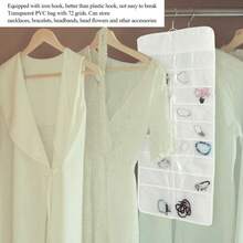 Caja de almacenamiento de joyas colgante, doble cara, material de PVC transparente, bolsa de almacenamiento transparente para colgar sobre la puerta, caja de almacenamiento de accesorios de joyas (72 compartimentos) - 1 - Ver 3