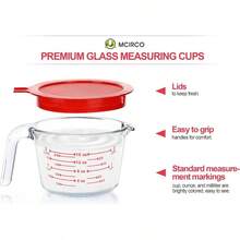 Juego de 6 tazas medidoras de vidrio con tapas, 1 - 2 - 4 tazas medidoras lquidas para cocina - Rojo - - Ver 4
