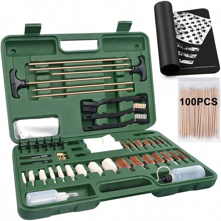 Iunio Gun Cleaning Kit Universal Gun Cleaning Kit For All Caliber Shotgun Pistol Rifle Cleaning Kit With Mat Portable Case - 綠色 - 查看 1