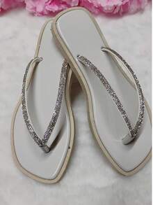 Women's Flip Flops With Rhinestones Metallic Flat Rhinestones Elegant Shine Everyday Comfortable - Tắt - Xem 2